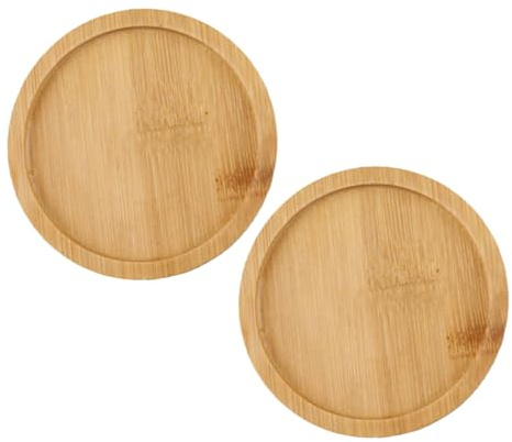 Toyvian 2 Piezas Bandejas Redondas para Macetas de Bambú Platos Resistentes y Impermeables para Plantas de Interior Protectores de Muebles y Acumuladores de Agua para Bonsáis