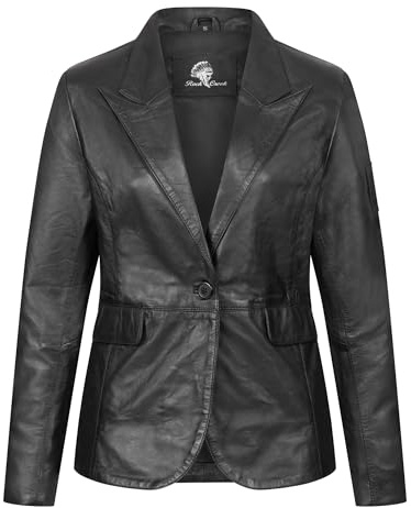 Rock Creek Damen Jacke Sakko Blazer Lederjacke Ledersakko Lederblazer Übergangsjacke Schwarz Echtleder D-512 L