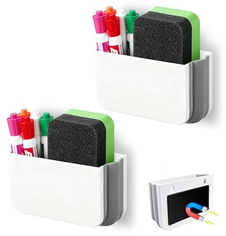 FRETONBA Magnetisk Pennställning, Hopfällbar, 2 St. Magnetisk Markörhållare, Magnetisk Förvaring, Whiteboard-Pennställ, Markörhållare För Kylskåp, Förvaringsskåp, Vit