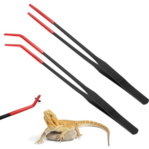 Zhujiehigh 2 st reptilmatningstång, rostfritt stål rak och böjd pincett för grepp, akvariepincett med gummispetsar, reptiltänger för akvarium terrarium tillbehör verktyg