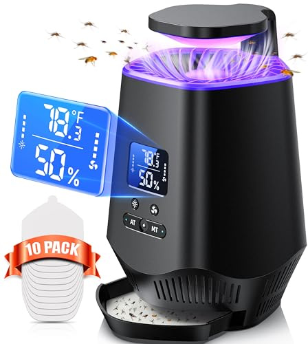 Fooxem Trampas para moscas de frutas para interiores, trampa inteligente para moscas para interiores, para casa, interior, con sensor de temperatura y humedad, 10 tableros adhesivos, color negro 01