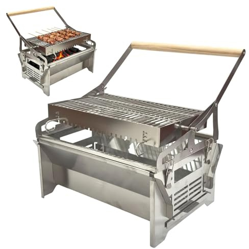 Parrilla De CarbóN PortáTil Para Barbacoa,Barbacoa Acampar,Parrilla Giratoria 360°,Parrillas Giratorias Acero Inoxidable Con Bandeja ExtraíBle Y Marco Ajustable,Para Exteriores,Viajes JardíN(39.5*28*3