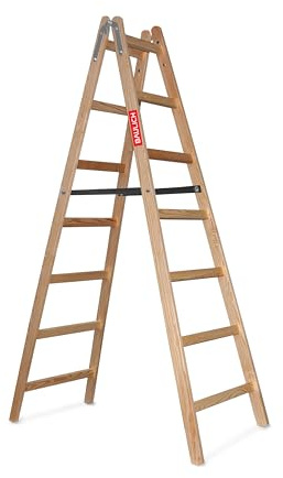 BAULICH - Scala da pittore in legno 2x7 - Struttura regolabile e pieghevole - Gradini impregnati per lavori di ristrutturazione, pittura di interni e restauro