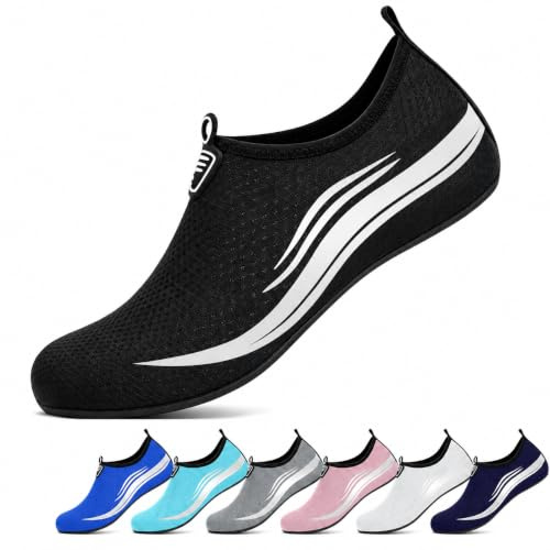 SCCGKP Beach Shoes Water Shoes Women Men Quick Dry Sea Shoe Breathable Aqua Swim Shoe Lightweight Barefoot (Black, Adult, Men, 6, Numeric, UK Footwear Size System, Medium)
