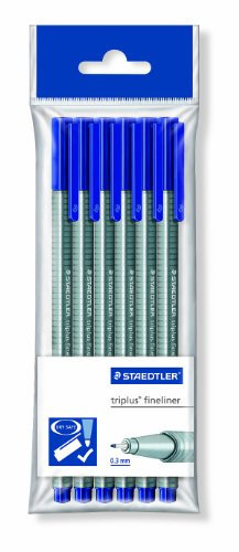 Staedtler 334-3 PB6 triplus Fineliner dreikant, 0,3 mm, 6 Stück blau in Polybeutel