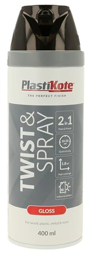 Plasti-Kote Twist & Spray Gloss Black Paint 400ml – High-Gloss Finish, Quick-Dry, Durable Spray for Indoor & Outdoor Surfaces – Ideal for DIY, Furniture & Home Décor Projects