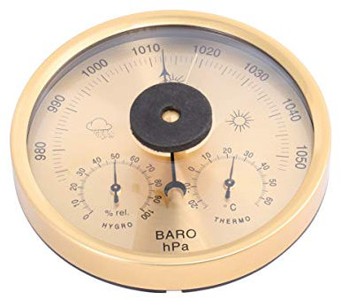 OUNONA Baromètre anéroïde 3 en 1 de précision - Station météo, thermomètre hygromètre pour intérieur et extérieur avec structure en acier inoxydable (jjaune)