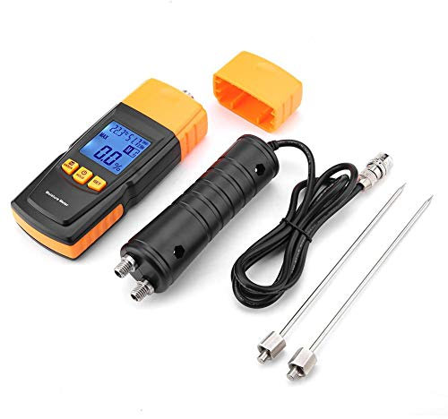 Digitales Holzfeuchtemessgerät mit Langer Sonde, GM620 Handheld Feuchtigkeitsmessgerät Hackschnitzel für Wände Luftfeuchtigkeitsmesser, -10-60 ℃ mit vier einstellbaren Pegeln