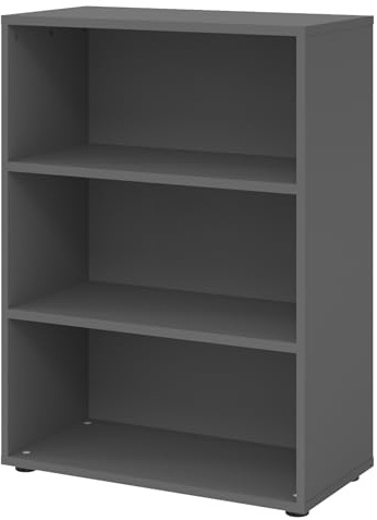 bümö Regal Graphit, Standregal aus Holz für 3 Ordnerhöhen - Bücherregal klein 80 cm breit, Aktenregal für Ordner & Bücher, kleines Büroregal, Holzregal, Ordnerregal, Buchregal Dachschräge