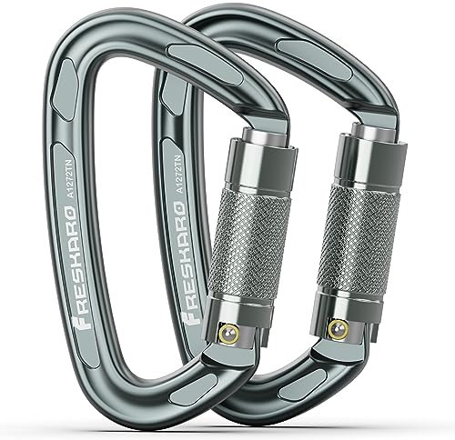 FresKaro 4inch Climbing Carabiner Clips, CE UIAA Certified 25kN Auto Locking Carabiners, 7075 Aircraft Aluminium Carabina, Lightweight Karabiner, Rust Free and Heavy Duty, D Shape, Large, Spacegray