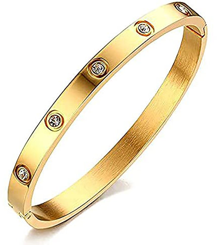Gleamart Gold Cubic Zirconia Love Friendship Bracelet Stainless Steel Crystal Bracelet for Women