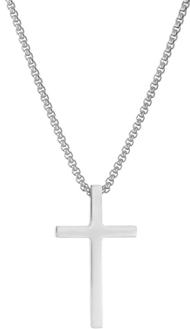 AFSTALR Collier Croix Homme Argent Chaine Pendentif Croix Acier Inoxydable Bijoux Chretienne pour Homme et Femme