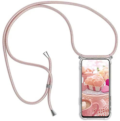 YAMCCCSE Handykette Handyhülle für Huawei Nova 8i / Honor 50 Lite mit Band - Transparent Handy-Kette Handy Hülle mit Kordel zum Umhängen Handyanhänger Halsband Lanyard Case - Roségold