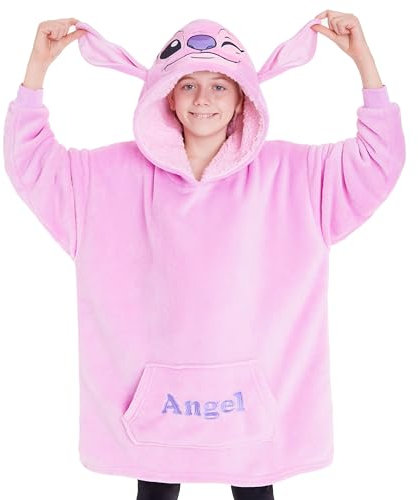 Disney Sudaderas con Capucha para Niña, Sudadera Stitch Niña, Batamanta Infantil, Bata Manta Polar Oversize Ropa para Niñas (Lila Angel)