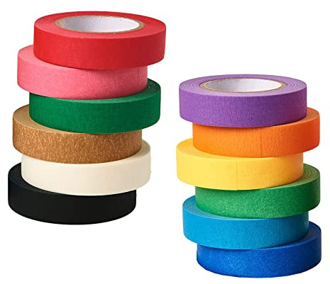 HUAZIZ Nastro adesivo carta colorato arcobaleno etichett carta washi tape 12 rotoli x 10 m x 3 cm, per insegnanti, arti, lab, etichette, drafting, artigianato