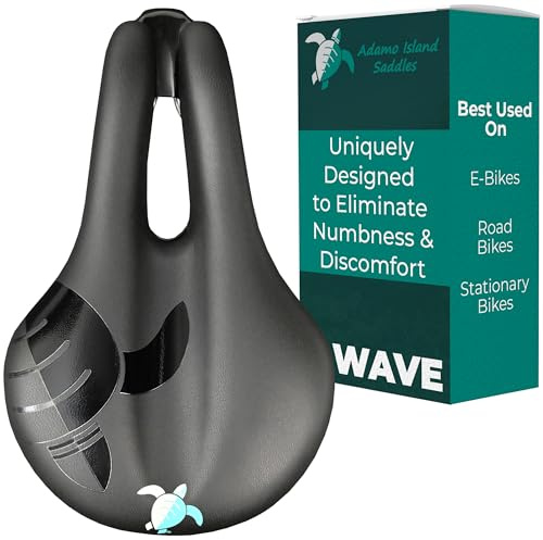 Adamo Island Saddle Wave Comfort Bicycle Seat - Narrow Anatomic Relief Saddle for Spin, E-Bikes & Stationary Bikes with Waterproof Cover - Reduces Numbness for Men & Women