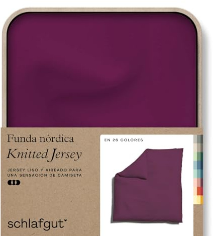 schlafgut Knitted Jersey Funda nórdica 240 x 220 cm, Algodón orgánico con Elastano para una Funda nórdica sin Arrugas, Cremallera Oculta, Certificado Oeko-Tex, Purple Deep