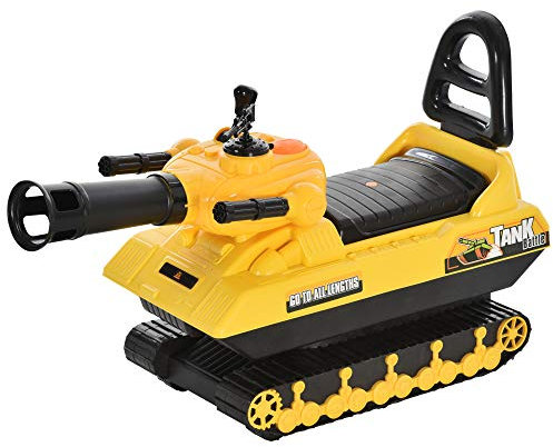 HOMCOM Sitzbagger für Kinder Spielzeugauto für 3 Jahre Kinder Rutscherauto Laufrad Panzer mit Stauraum Bälle Gelb+Schwarz, 68 x 24 x 41,5 cm