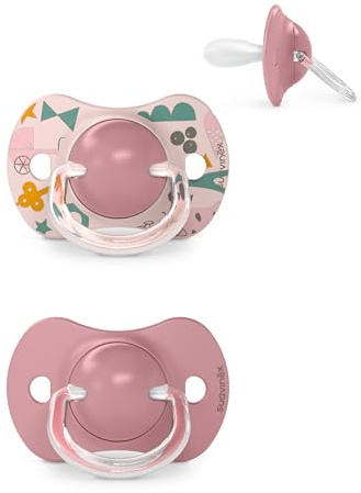Suavinex Confezione 2 Ciucci con Tettina in Silicone Simmetrica SX Pro, per Bambini +18 Mesi, Ciuccio neonato, con Tettina Piatta e Flessibile, Walk in the Park Rosa