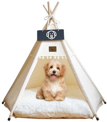 Vinnypet Tipi Zelt fur Katzen und Hunde Haustierzelte Häuser mit Plüschkissen Luxery Hundezelt Katzenzelt Abnehmbar und Waschbar Katzenhaus Haustierhäuser 50x50x60cm