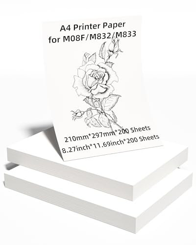 Phomemo A4 Skrivarpapper, Vitt Termopapper för M08F/M832/M833 Bärbar A4 Termisk Skrivare, 8,27 x 11,69(210mm x 297mm), 200 Ark/Box