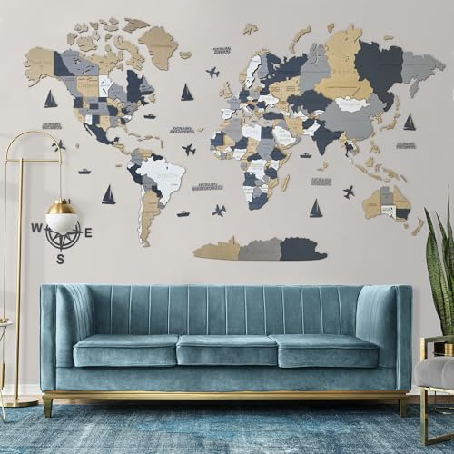 WoodLeo Mappamondo in legno (in italiano) - Decorazione murale in 3D - Dimensioni della mappa (M, L, XL) Idea regalo per ogni occasione - Arte da parete per la casa