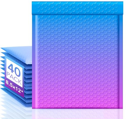 Fuxury Bubble Mailers 8.5x12 40 Pack Padded Envelopes Usable Size 8.5x11 Thick Mailing Envelopes Bubble Opaque Padded Mailers Shipping Bags for Mailing Jewelry Makeup Small Business #2 BluePurple