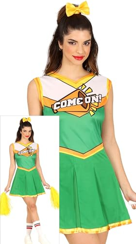 FIESTAS GUIRCA Disfraz de Animadora Verde Mujer - Uniforme de Animadora Americana de Manga Corta para Mujer - Disfraces para Mujer Talla M
