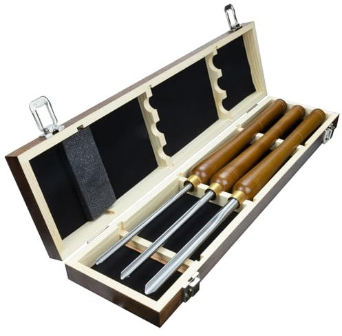 DEEFIINE Gubia de Cuenco de Torneado de Madera, Juego De Cinceles De Torno De Gubia De Cuenco, Herramientas De Torneado De Torno De Madera De 3 Piezas Con Hoja HSS (Flauta De 3/8, 1/2 Y 5/8)