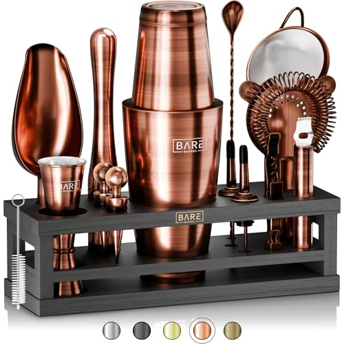Bare Barrel® Mixology Kit da Bar | Set di 16 pezzi per shaker da cocktail | Utensili da bar per la miscelazione a casa | Include 35 carte con ricette | Set regalo