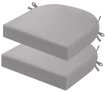 PRIMEPATIO Stuhlkissen für draußen, 2er-Set, Terrassenstuhlkissen für Gartenmöbel, wasserdicht, mit Bändern, Sitzkissen für draußen, Terrassenstuhlpolster, Esszimmerstuhl, 40X40, Hellgrau