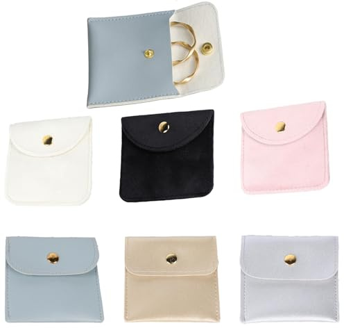 HSYTEK 6 bolsas de terciopelo, 8 x 8 cm de tela de terciopelo y piel, bolsas de joyas con botón de presión, bolsa organizadora de joyas, para regalo de dulces, joyas, collar y pulsera (6 colores)