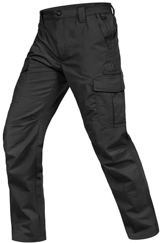 Zoofly Mens Cargo Work Pants Durable Ripstop Tactical Pants for Men Water Resistant Motorcycle Pants Relaxed Fit Black 32W*30L
