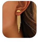 Gold Plated Earrings for Women, Long Dangle Earrings for Women Trendy 14k Gold Plated Statement Tassel Chain Earring Hypoallergenic Dainty Prom Dangly Earrings for Woman Cute Prom Jewelry Womens