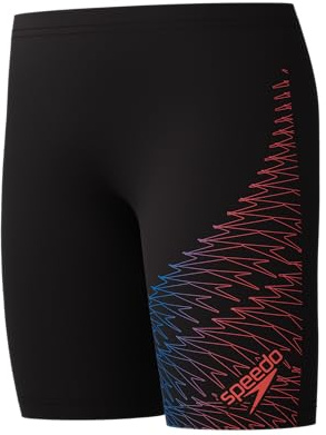 Speedo Bañador Jammer con logotipo de Medley para niños, color rojo, Negro, 11-12 Años