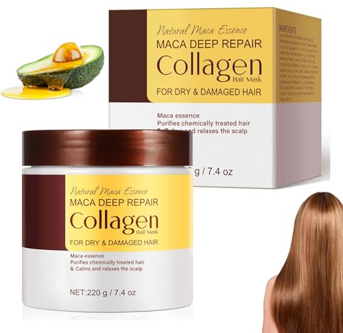 Clawrex Mascarilla de colágeno, 220 g de aceite de argán de esencia maca, mascarilla para el pelo de colágeno que protege contra la deshidratación y dañado, todo tipo de cabello, cuidado del cabello