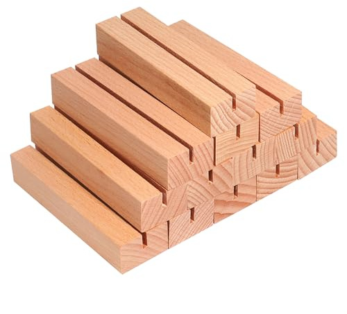 Srvnpioy 16 Pezzi Porta Foto in Legno di Faggio per Matrimoni, 10x3x2 cm Porta Menu da Tavolo, Portacarte Segnaposto per Ristoranti Banchetti Feste Celebrazioni (Scuro)