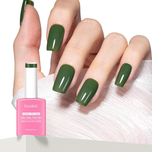 Goolich Green Gel Polish, 15 ML HEMA & TPO Free Forest Green Gel Nail Polish Soak off U V LED Fall Winter Nail Art Design Manicure Salon for Women Girl
