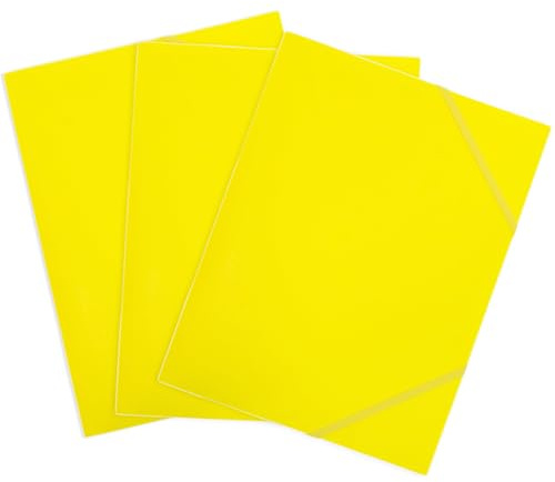 Fsahiuf Sammelmappe A4 3er Set,Eckspanner-Mappe aus Kunststoff mit Gummizug und Innenklappen für Schule, Kinder,Postmappe a4 Schule Gelb