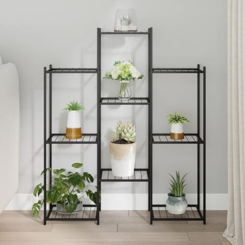 HaoChrymec Jardinière en Fer, Support à Fleurs d'Angle avec Étagère, Meuble Plante pour Intérieur et Balcon, Couleur Noir, 83x25x100 cm