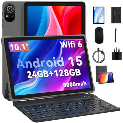 GOZZGEAR Tablet 10 Inch| 24 GB| 128GB ROM(TF 2TB)| Android 15| 4-1 android tablets| Five-core| WiFi 6| 5G WiFi| 8000 Mah|Tablet PC with Keyboard| Mouse| Case| Stylus| 2-Year Warranty (Gray, L)