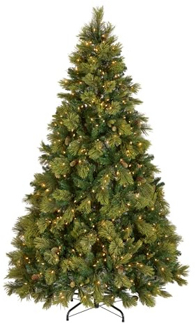 National Tree Company 7.5 ft Pre-Lit Carolina Pine Artificial Christmas Tree, 750 Clear Lights, 1,399 Tips, Includes Stand, Green