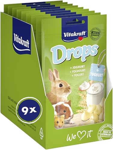 Vitakraft Drops, Leckerlis für Nager, mit Joghurt, Nagersnack, zum Verwöhnen, ohne Zusatz von Zucker (9X 75g)