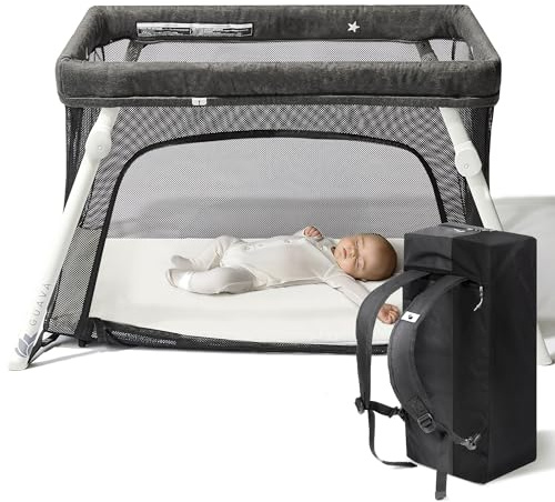Guava Family Travel Crib Includes Lightweight Backpack Design | Certified Baby Safe Portable Crib | Folding Play Yard, Comfy Mattress for Babies, Toddlers | Compact Baby Travel Bed