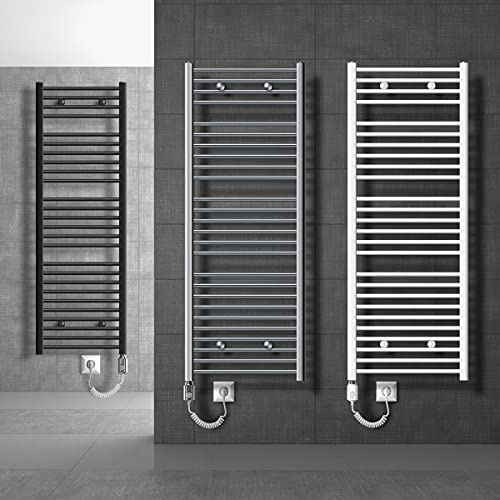 ECD Germany Radiador toallero Eléctrico - Blanco - 400 x 800 mm - Diseño Curvado - 300W - Radiador Calefactor de baño - Radiador Calentador y secador de Toallas - Moderno - Incluye Kit de Montaje