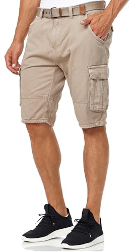 Indicode Herren Monroe Cargo-Shorts mit Gürtel | Bermuda Sommerhose aus Baumwolle für Männer Greige, 3XL