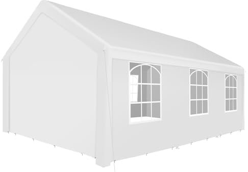 tectake® Tonnelle de Jardin 6x4 m autoportée Tente de réception, Structure en Acier, Rideaux de Toile à fenêtres, Bâche de Toit Incluse Tonnelle terrasse Exterieur - Blanc