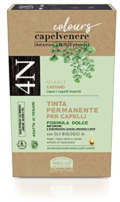 Helan, Capelvenere Colours, Tinta per Capelli Donna, Permanente Formula Dolce Nuance 4 Castano, Facile Applicazione Inodore con Olio di Crusca di Riso e Burro di Karitè, Senza Ammoniaca, Made in Italy