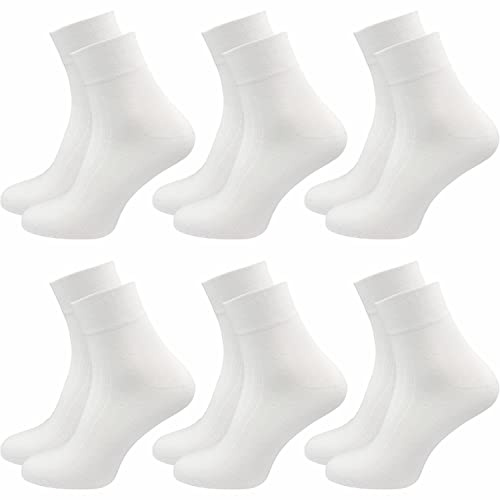 GAWILO Chaussettes diabétiques pour femme (6 paires) Sans élastique et sans couture | Socquettes veineuses non comprimantes avec bordure de confort (Blanc, 39-42)