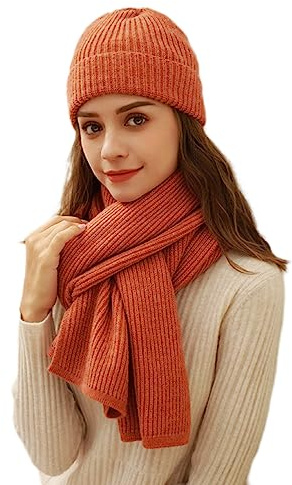 Winmany Women Winter Knitted Hat Scarf Set Solid Color Beanie Hat Neck Warmer Ski Cap
